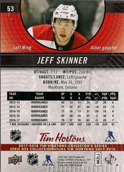 2017-18 Upper Deck Tim Hortons #53 Jeff Skinner Back