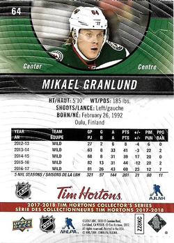 2017-18 Upper Deck Tim Hortons #64 Mikael Granlund Back
