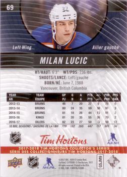 2017-18 Upper Deck Tim Hortons #69 Milan Lucic Back
