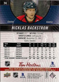 2017-18 Upper Deck Tim Hortons #74 Nicklas Backstrom Back