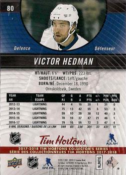 2017-18 Upper Deck Tim Hortons #80 Victor Hedman Back
