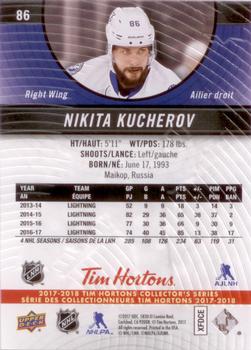2017-18 Upper Deck Tim Hortons #86 Nikita Kucherov Back