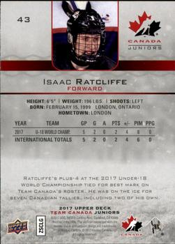 2017 Upper Deck Team Canada Juniors #43 Isaac Ratcliffe Back