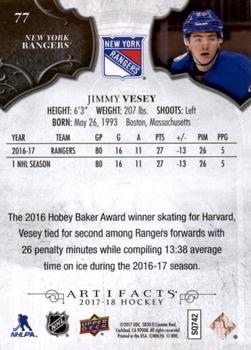 2017-18 Upper Deck Artifacts - Ruby #77 Jimmy Vesey Back