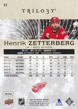 2017-18 Upper Deck Trilogy #11 Henrik Zetterberg Back