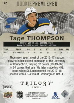 2017-18 Upper Deck Trilogy #72 Tage Thompson Back