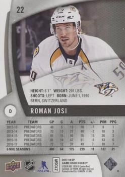 2017-18 SP Game Used #22 Roman Josi Back
