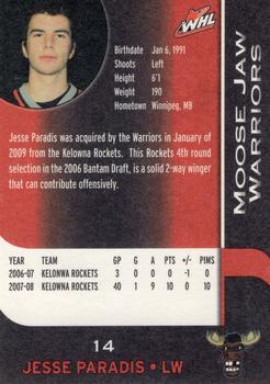 2008-09 Sobeys Moose Jaw Warriors (WHL) #16 Jesse Paradis Back