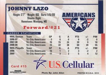 2009-10 Grandstand Tri-City Americans (WHL) #15 Johnny Lazo Back