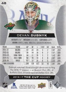 2016-17 Upper Deck The Cup #48 Devan Dubnyk Back