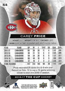 2016-17 Upper Deck The Cup #54 Carey Price Back