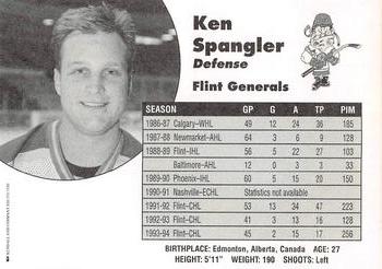1994-95 Flint Generals (CoHL) #NNO Ken Spangler Back