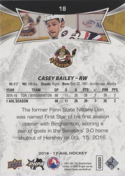 2016-17 Upper Deck AHL - Green #18 Casey Bailey Back
