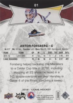 2016-17 Upper Deck AHL - Green #81 Anton Forsberg Back