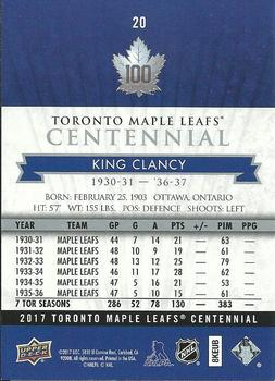 2017 Upper Deck Toronto Maple Leafs Centennial #20 King Clancy Back