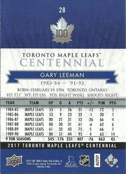 2017 Upper Deck Toronto Maple Leafs Centennial #28 Gary Leeman Back