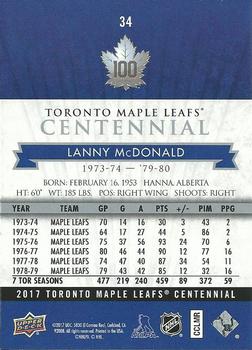 2017 Upper Deck Toronto Maple Leafs Centennial #34 Lanny McDonald Back