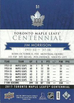 2017 Upper Deck Toronto Maple Leafs Centennial #51 Jim Morrison Back