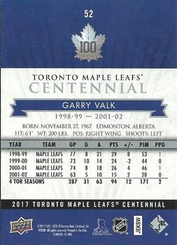 2017 Upper Deck Toronto Maple Leafs Centennial #52 Garry Valk Back