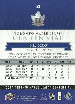 2017 Upper Deck Toronto Maple Leafs Centennial #53 Bill Berg Back