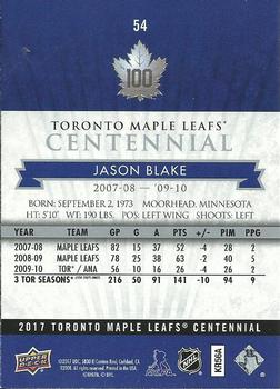 2017 Upper Deck Toronto Maple Leafs Centennial #54 Jason Blake Back