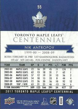 2017 Upper Deck Toronto Maple Leafs Centennial #55 Nik Antropov Back