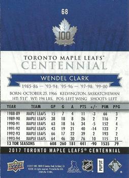 2017 Upper Deck Toronto Maple Leafs Centennial #68 Wendel Clark Back