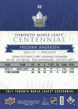 2017 Upper Deck Toronto Maple Leafs Centennial #80 Frederik Andersen Back
