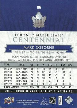 2017 Upper Deck Toronto Maple Leafs Centennial #86 Mark Osborne Back
