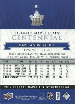 2017 Upper Deck Toronto Maple Leafs Centennial #91 Dave Andreychuk Back