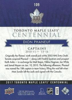 2017 Upper Deck Toronto Maple Leafs Centennial #109 Dion Phaneuf Back