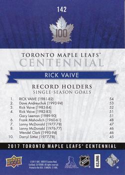 2017 Upper Deck Toronto Maple Leafs Centennial #142 Rick Vaive Back