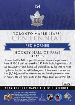 2017 Upper Deck Toronto Maple Leafs Centennial #154 Red Horner Back