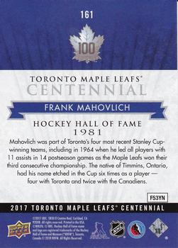 2017 Upper Deck Toronto Maple Leafs Centennial #161 Frank Mahovlich Back