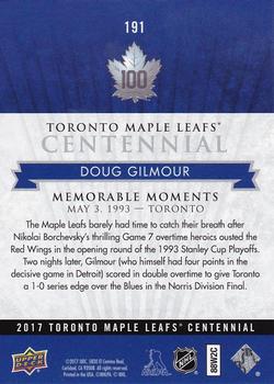 2017 Upper Deck Toronto Maple Leafs Centennial #191 Doug Gilmour Back