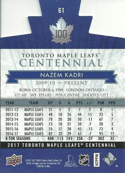 2017 Upper Deck Toronto Maple Leafs Centennial - Blue Die Cut #61 Nazem Kadri Back