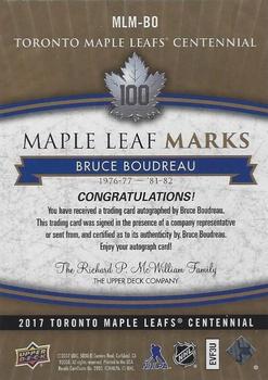 2017 Upper Deck Toronto Maple Leafs Centennial - Maple Leaf Marks #MLM-BO Bruce Boudreau Back