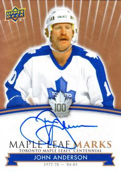 2017 Upper Deck Toronto Maple Leafs Centennial - Maple Leaf Marks #MLM-JA John Anderson Front