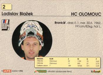 1994-95 APS Extraliga (Czech) #2 Ladislav Blazek Back