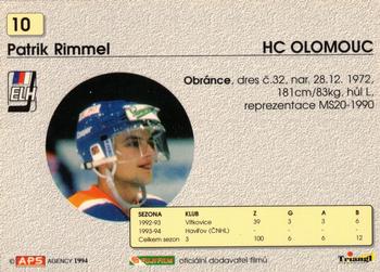 1994-95 APS Extraliga (Czech) #10 Patrik Rimmel Back