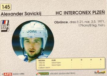 1994-95 APS Extraliga (Czech) #145 Alexander Savitsky Back