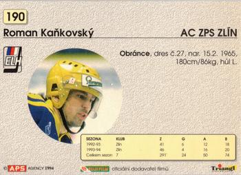 1994-95 APS Extraliga (Czech) #190 Roman Kankovsky Back