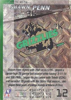 1999-00 Dave Strong's Volkswagen Utah Grizzlies (IHL) #12 Shawn Penn Back