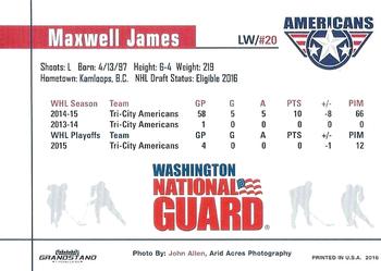 2015-16 Grandstand Tri-City Americans (WHL) #NNO Maxwell James Back