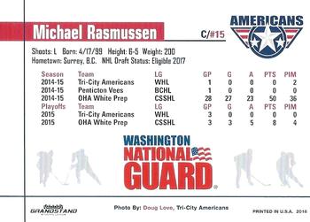 2015-16 Grandstand Tri-City Americans (WHL) #NNO Michael Rasmussen Back