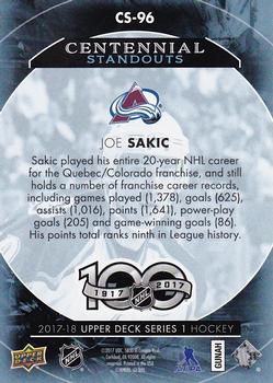 2017-18 Upper Deck - Centennial Standouts #CS-96 Joe Sakic Back