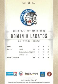 2016-17 OFS Classic Serie I #51 Dominik Lakatos Back