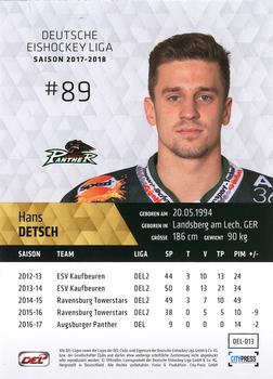 2017-18 Playercards (DEL) #DEL-013 Hans Detsch Back