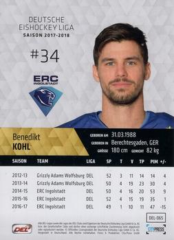 2017-18 Playercards (DEL) #DEL-065 Benedikt Kohl Back