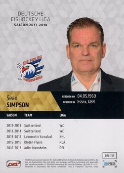 2017-18 Playercards (DEL) #DEL-133 Sean Simpson Back